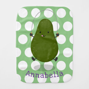 Cute avocado jump rope cartoon illustration baby burp cloth