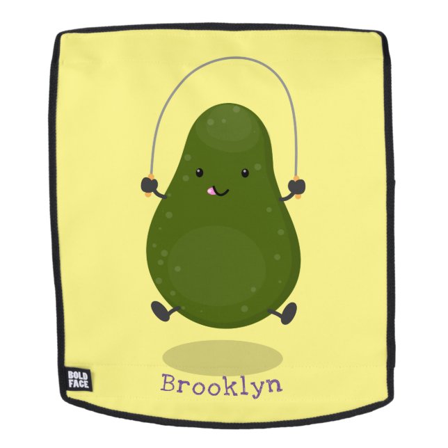 Cute avocado jump rope cartoon illustration backpack (Removable Face)