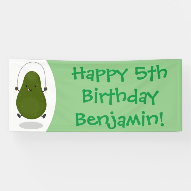 Cute avocado jump rope cartoon illustration banner (Horizontal)