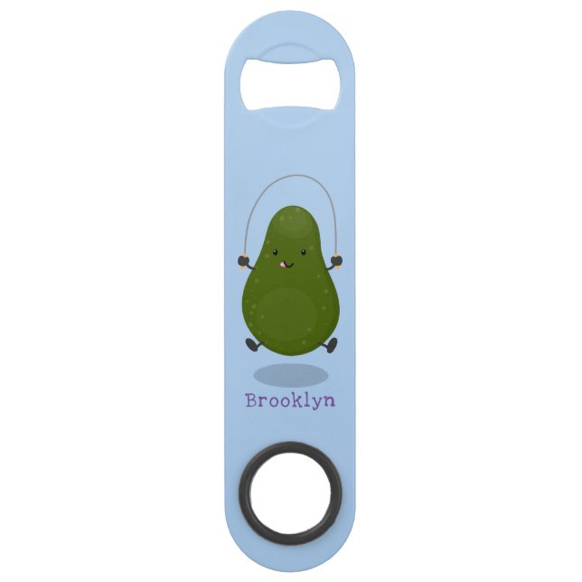 Cute avocado jump rope cartoon illustration bar key (Front)