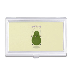 Cute avocado jump rope cartoon illustration business card case