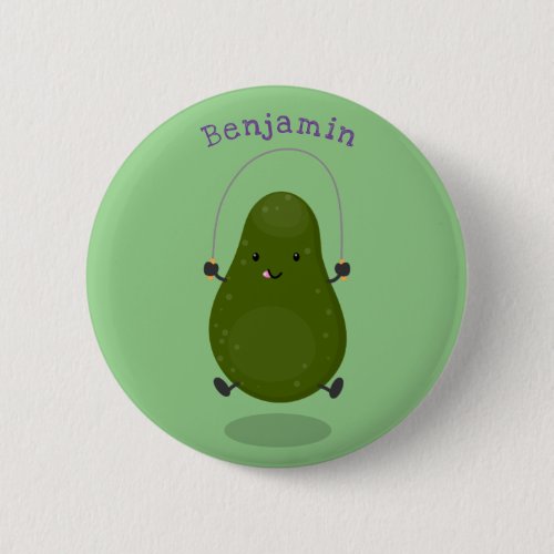 Cute avocado jump rope cartoon illustration button