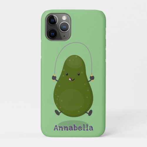 Cute avocado jump rope cartoon illustration iPhone 11 pro case