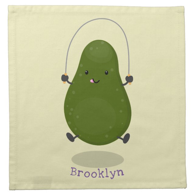 Cute avocado jump rope cartoon illustration cloth napkin (Front)