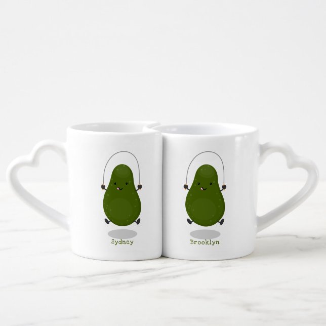 Cute avocado jump rope cartoon illustration coffee mug set (Back Nesting)
