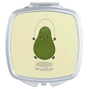 Cute avocado jump rope cartoon illustration compact mirror