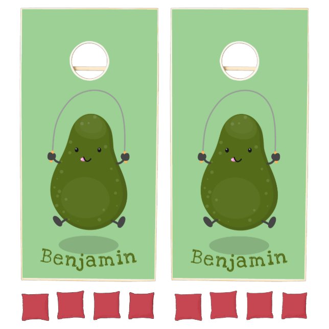 Cute avocado jump rope cartoon illustration cornhole set (Set)
