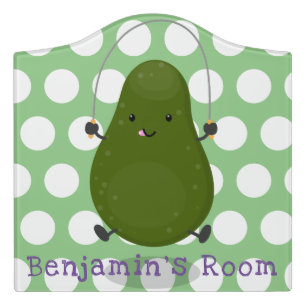 Cute avocado jump rope cartoon illustration door sign