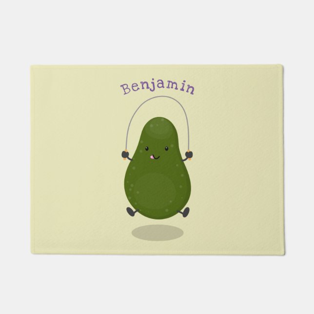 Cute avocado jump rope cartoon illustration doormat (Front)