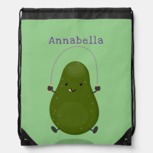 Cute avocado jump rope cartoon illustration drawstring bag