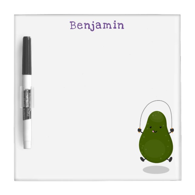 Cute avocado jump rope cartoon illustration dry erase board (Front)