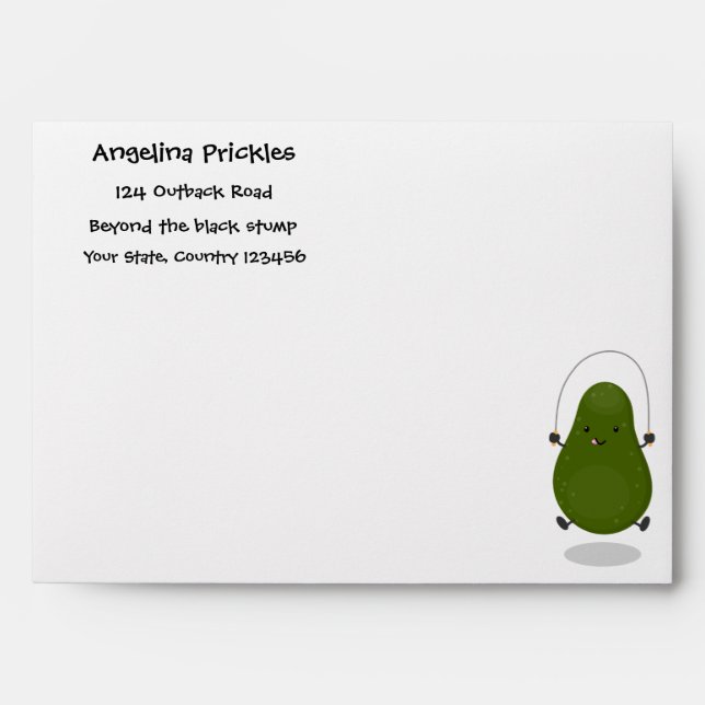Cute avocado jump rope cartoon illustration envelope (Front)