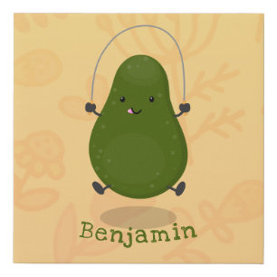 Cute avocado jump rope cartoon illustration faux canvas print