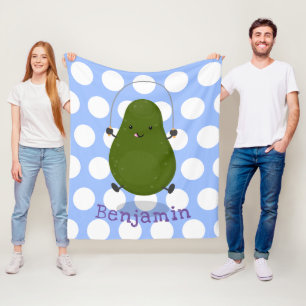 Cute avocado jump rope cartoon illustration fleece blanket