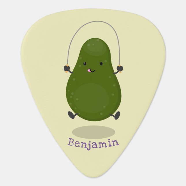 Cute avocado jump rope cartoon illustration  guitar pick (Front)