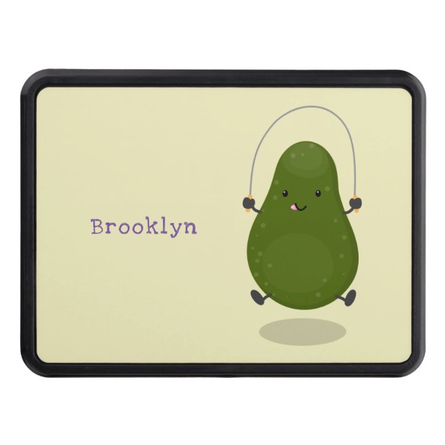 Cute avocado jump rope cartoon illustration hitch cover (Front)