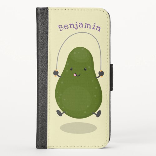 Cute avocado jump rope cartoon illustration iPhone x wallet case