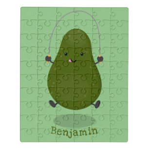 Cute avocado jump rope cartoon illustration jigsaw puzzle