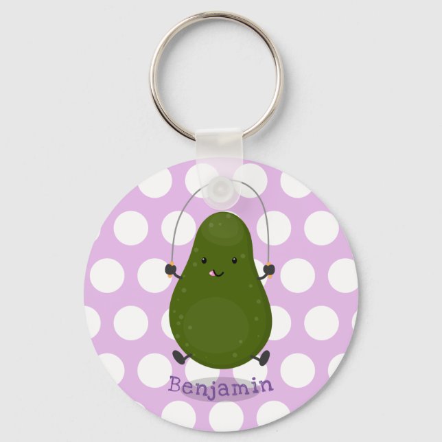 Cute avocado jump rope cartoon illustration keychain (Front)