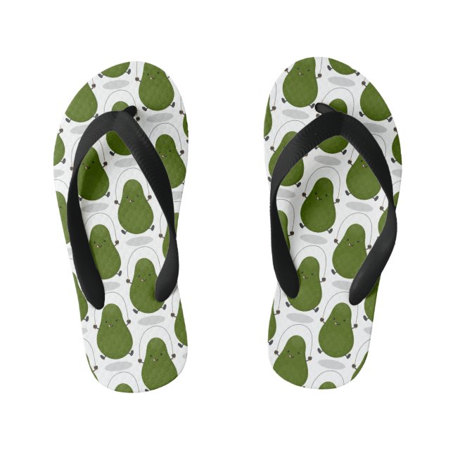 Cute avocado jump rope cartoon illustration kid's flip flops (Footbed)
