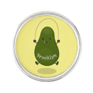 Cute avocado jump rope cartoon illustration lapel pin