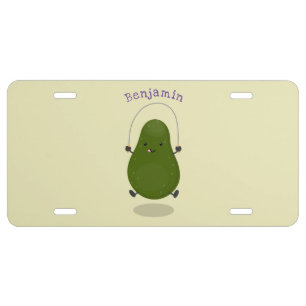 Cute avocado jump rope cartoon illustration license plate