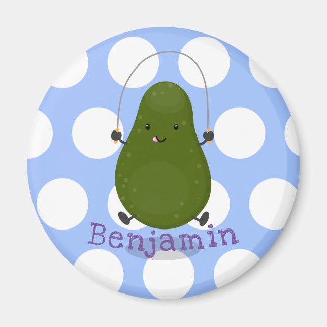 Cute avocado jump rope cartoon illustration magnet (Front)