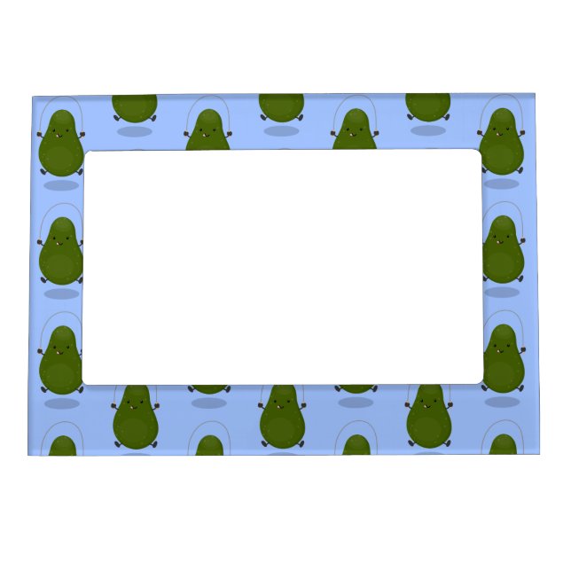 Cute avocado jump rope cartoon illustration magnetic frame (Front)