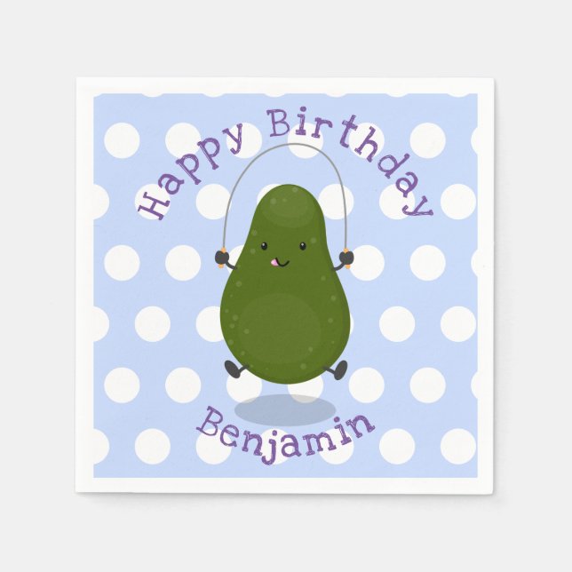 Cute avocado jump rope cartoon illustration napkins (Front)