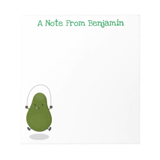 Cute avocado jump rope cartoon illustration notepad (Front)
