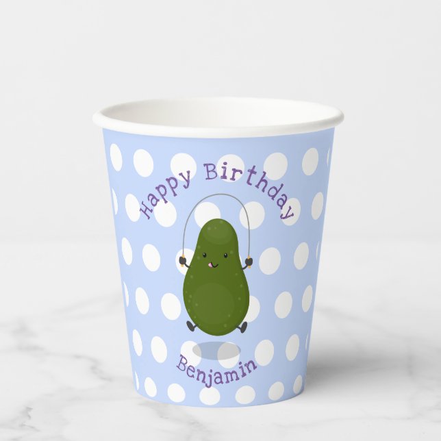 Cute avocado jump rope cartoon illustration paper cups (Front)