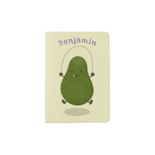 Cute avocado jump rope cartoon illustration passport holder