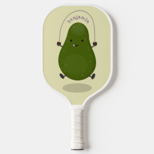 Cute avocado jump rope cartoon illustration pickleball paddle