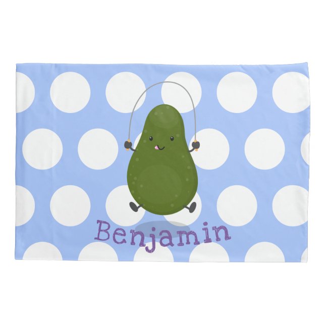 Cute avocado jump rope cartoon illustration pillow case (Back)