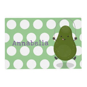 Cute avocado jump rope cartoon illustration placemat