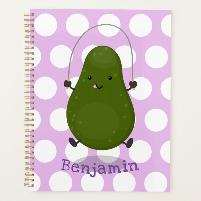 Cute avocado jump rope cartoon illustration planner (Front)