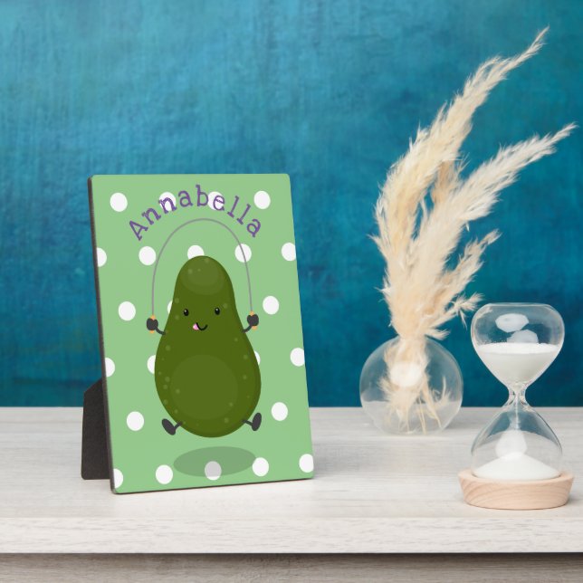 Cute avocado jump rope cartoon illustration plaque (Side)