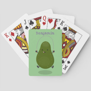 Cute avocado jump rope cartoon illustration poker cards