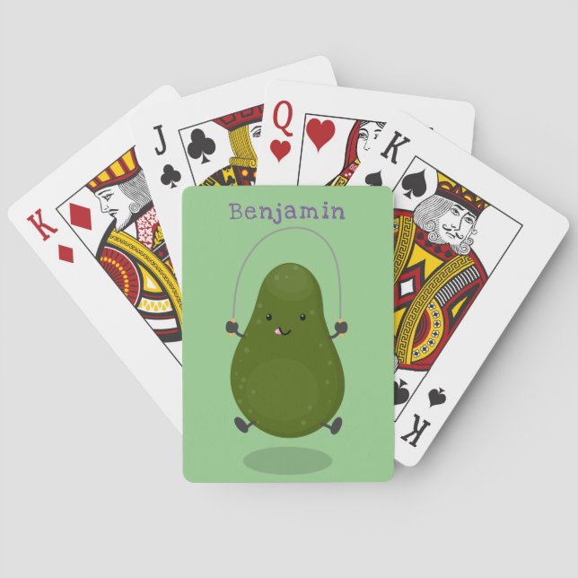 Cute avocado jump rope cartoon illustration poker cards (Back)