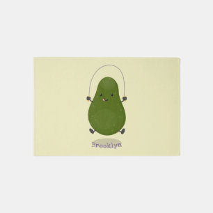 Cute avocado jump rope cartoon illustration rug