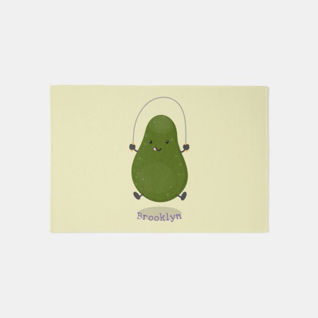 Cute avocado jump rope cartoon illustration rug (Front)
