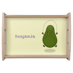 Cute avocado jump rope cartoon illustration serving tray
