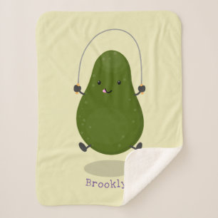 Cute avocado jump rope cartoon illustration sherpa blanket