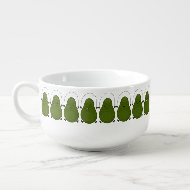 Cute avocado jump rope cartoon illustration soup mug (Right)