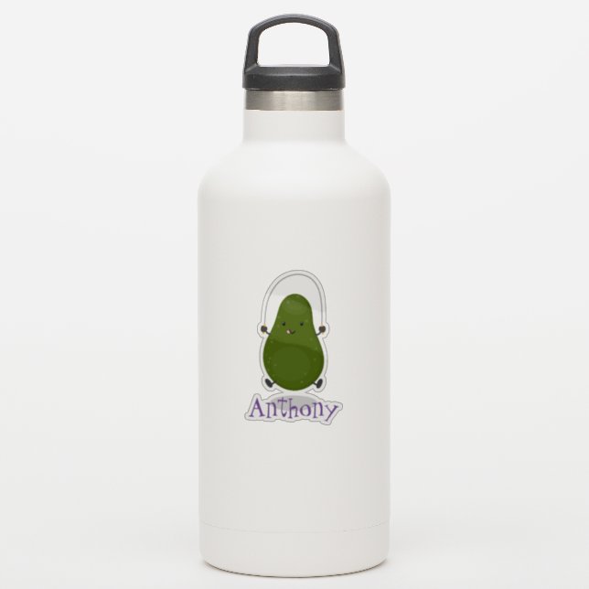 Cute avocado jump rope cartoon illustration sticker (Waterbottle)