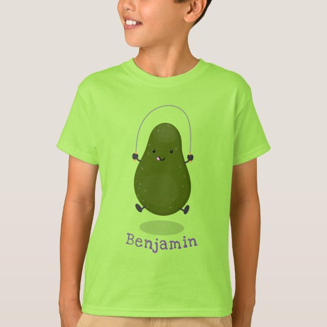 Cute avocado jump rope cartoon illustration T-Shirt (Front)