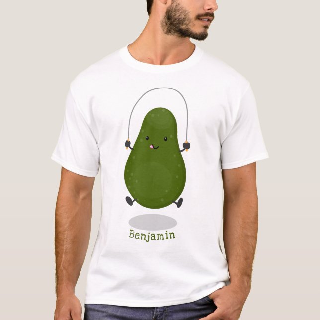 Cute avocado jump rope cartoon illustration T-Shirt (Front)
