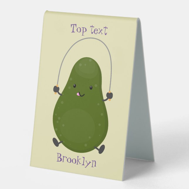 Cute avocado jump rope cartoon illustration table tent (Front)
