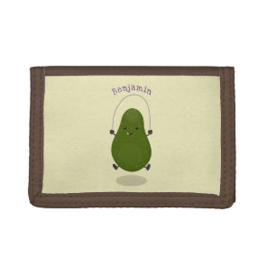 Cute avocado jump rope cartoon illustration tri-fold wallet