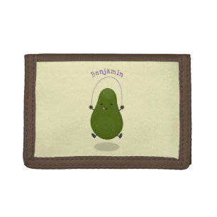 Cute avocado jump rope cartoon illustration tri-fold wallet